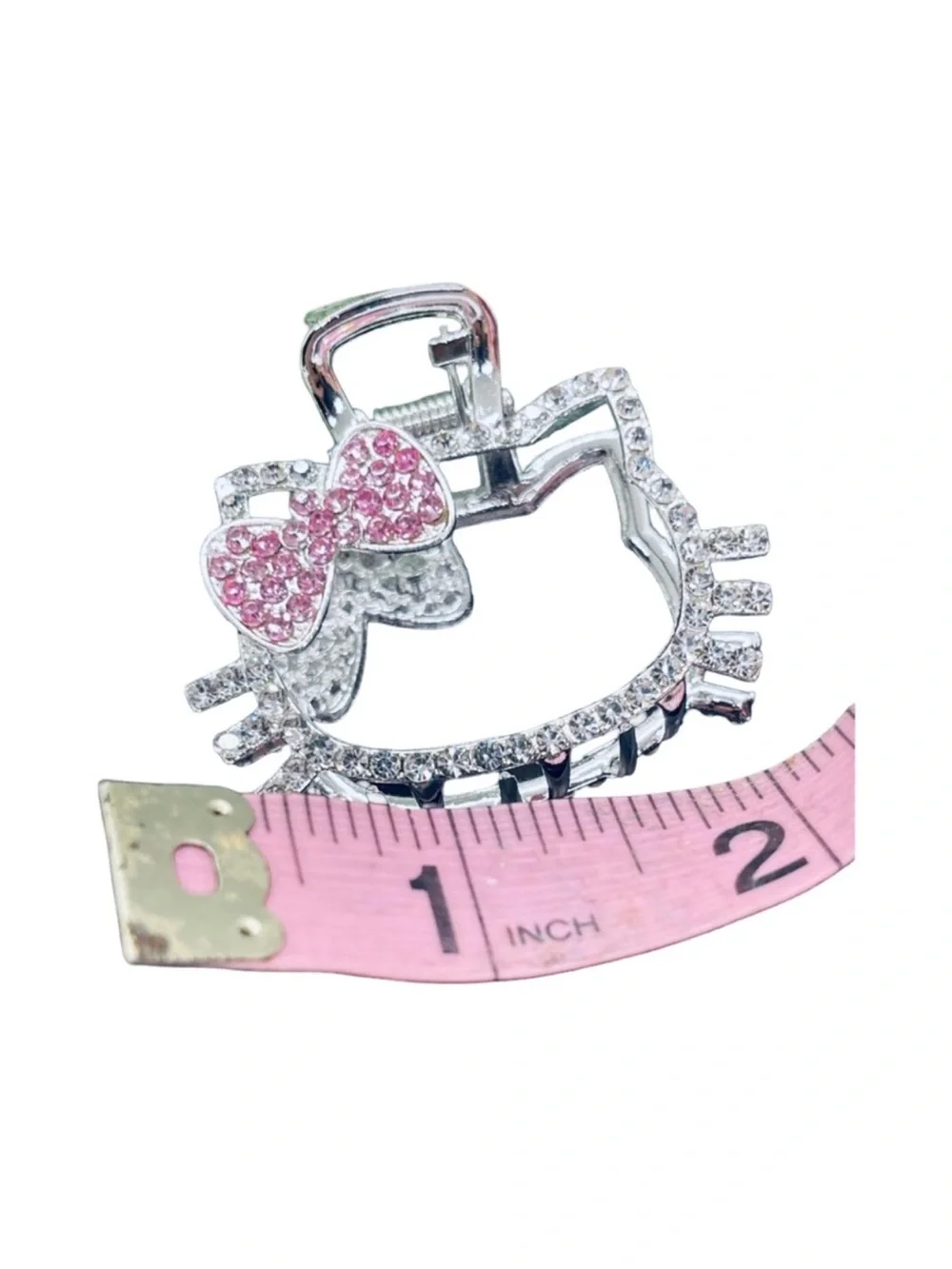 Crystal Cat Face Hair Clip with Pink Bow FINAL PRICE DROP